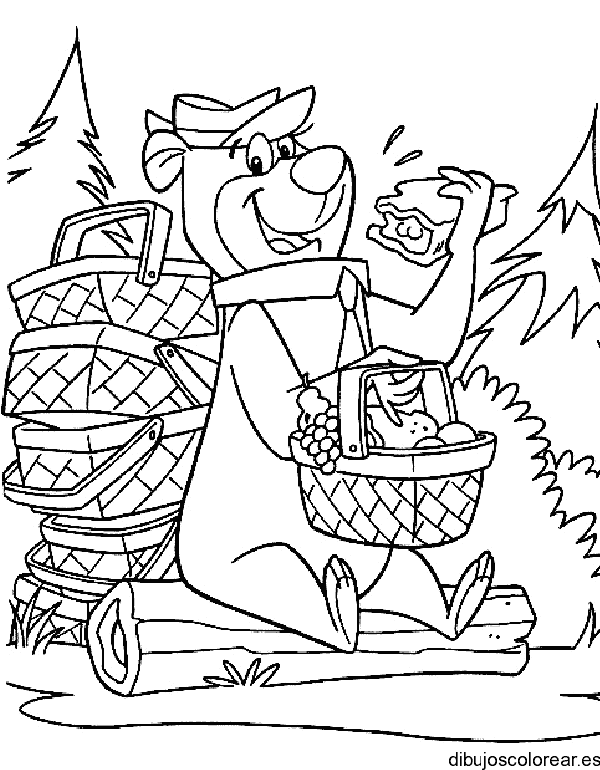 Dibujo del Oso Yogui merendando
