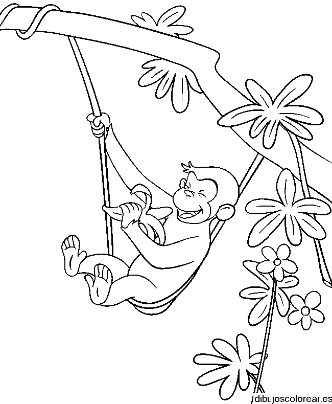Dibujo de un mono entre lianas