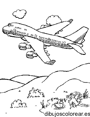 Dibujo de un avión sobre las montañas