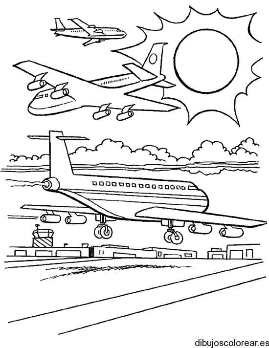 Dibujo de una pista de aterrizaje y el sol