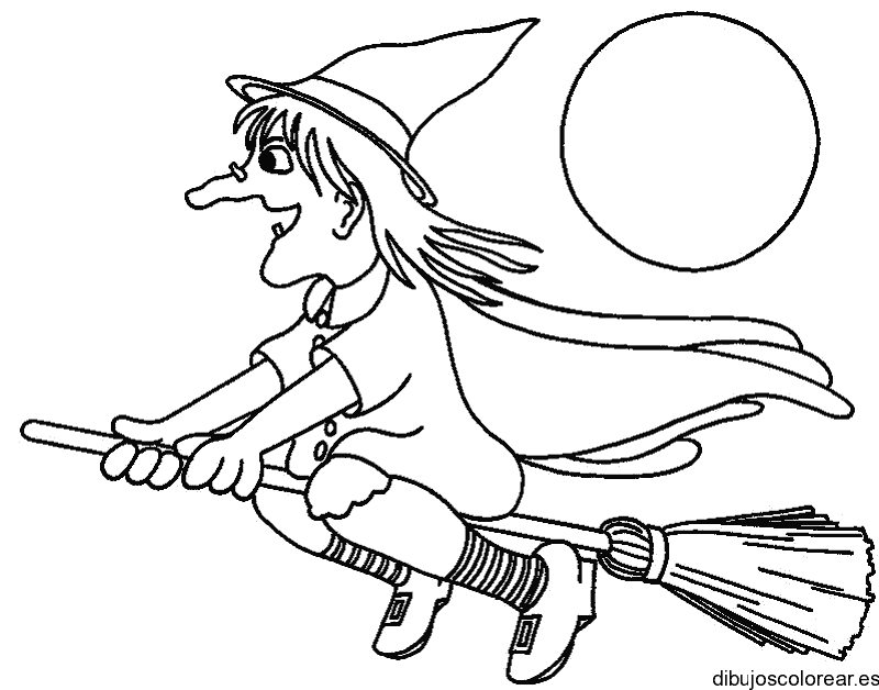 Dibujo de una bruja en la noche 