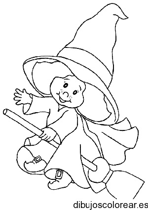 Dibujo de una brujita volando