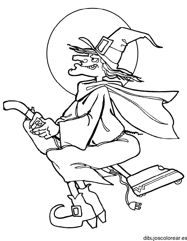 Dibujo de una bruja volando en aspiradora