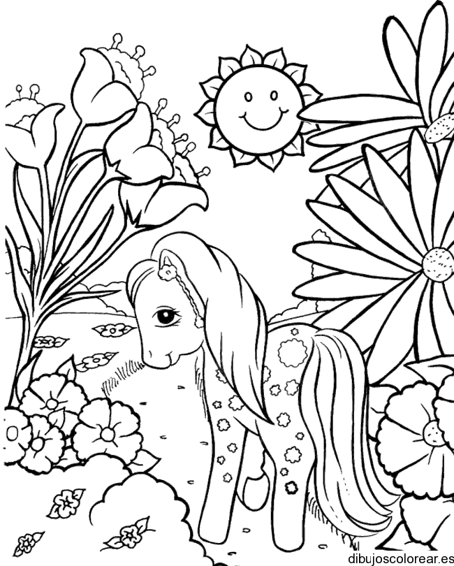 Dibujo de un pony en un jardín