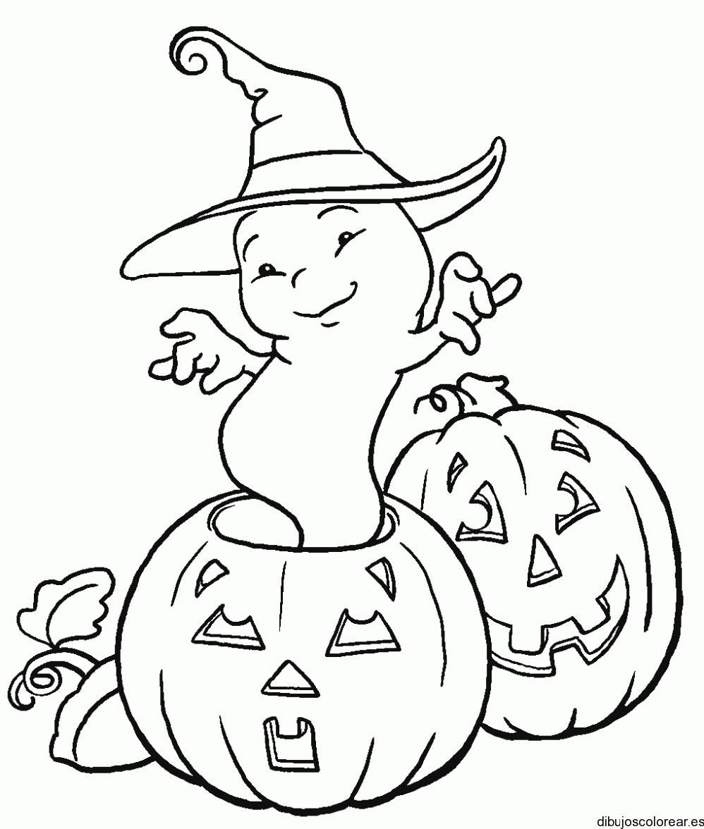 Dibujo de un fantasma saliendo de las calabazas 