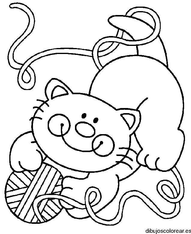 Dibujo de gato jugando con madeja
