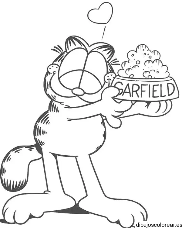 Dibujo del Gato Garfield con su comida