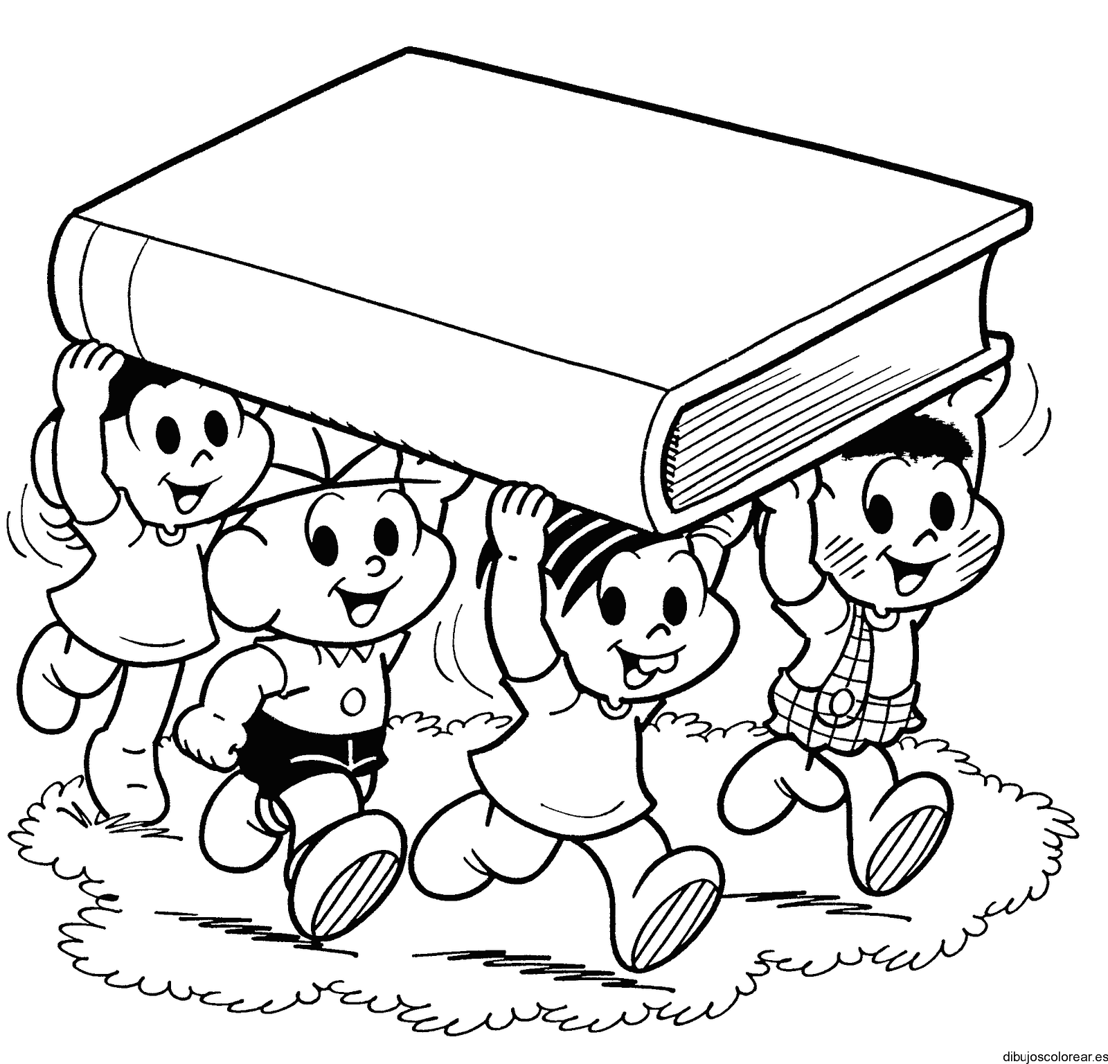 Dibujo de niños cargando un enorme libro