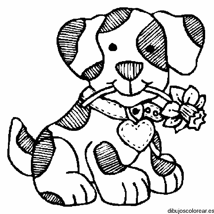 Dibujo de un perro con una rosa y un corazón