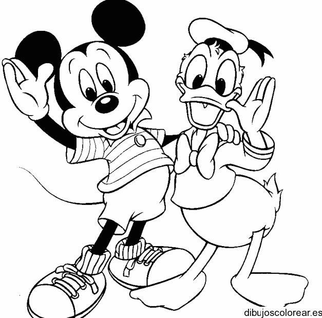 Dibujo de Mickey Mouse y pato Donald saludando