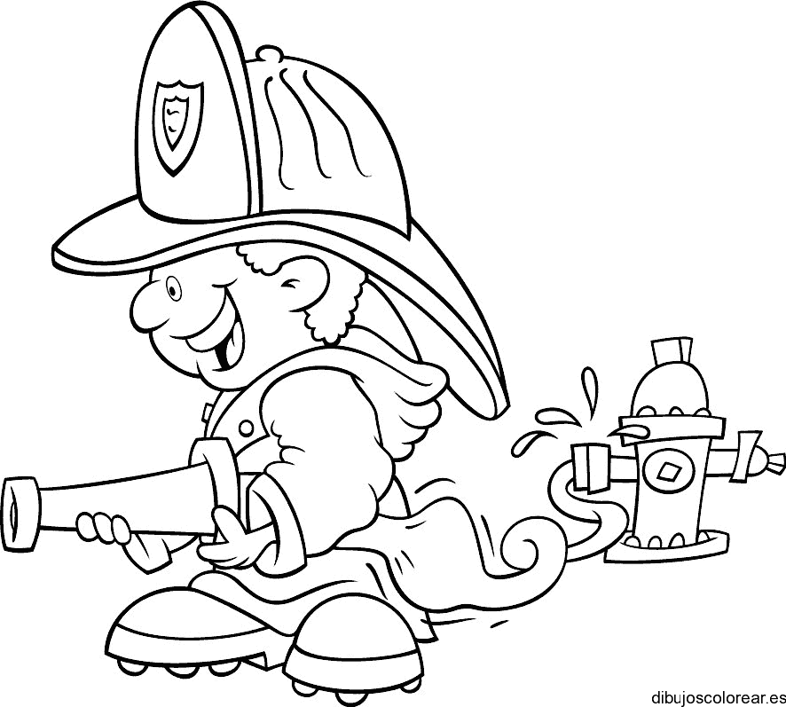 Dibujo de un bombero y un hidrante