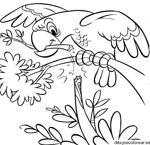 Dibujo de un loro en una rama rota