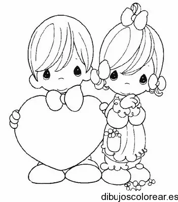 Dibujo de dos niños románticos con corazón