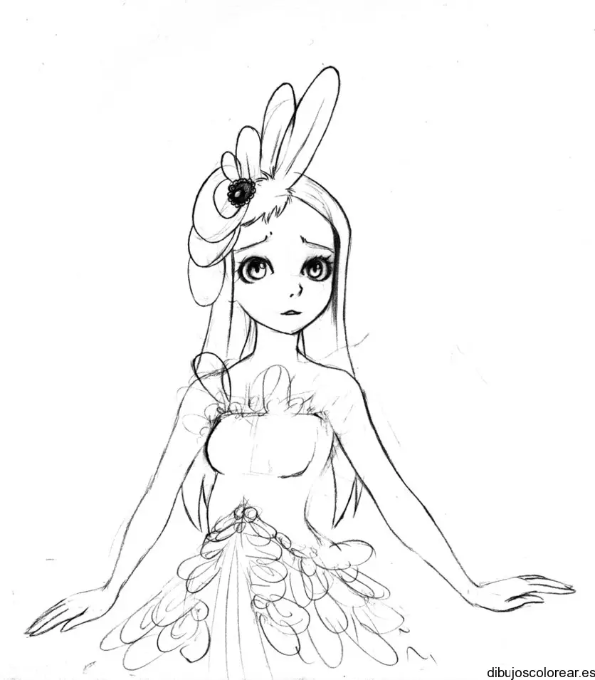 Dibujo de una hada con pelo largo