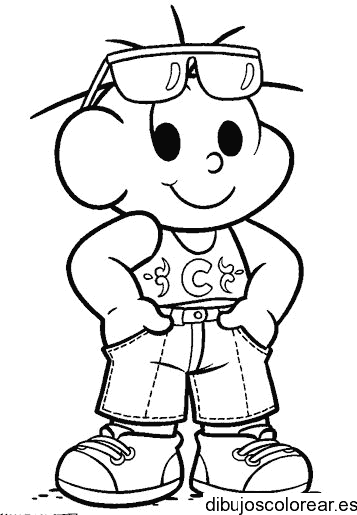 Dibujo de un niño con vaqueros y gafas