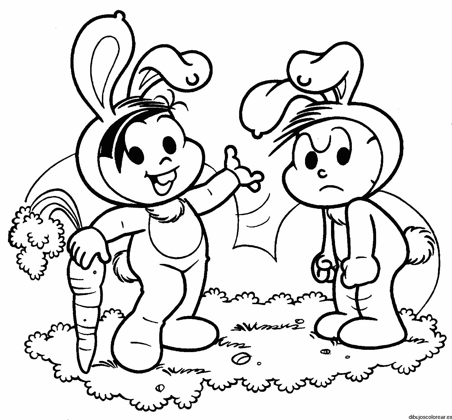 Dibujo de niños disfrazados de conejos