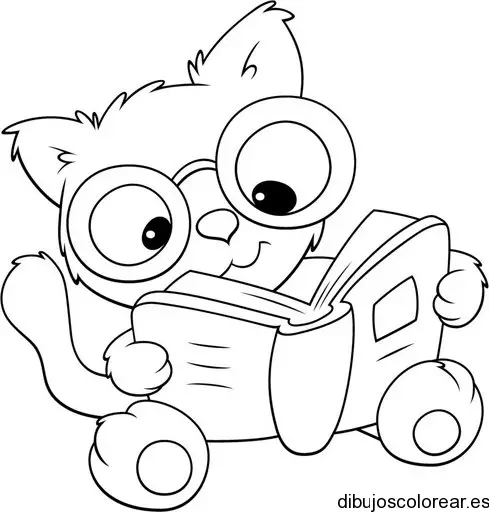 Dibujo de un pequeño gato lector