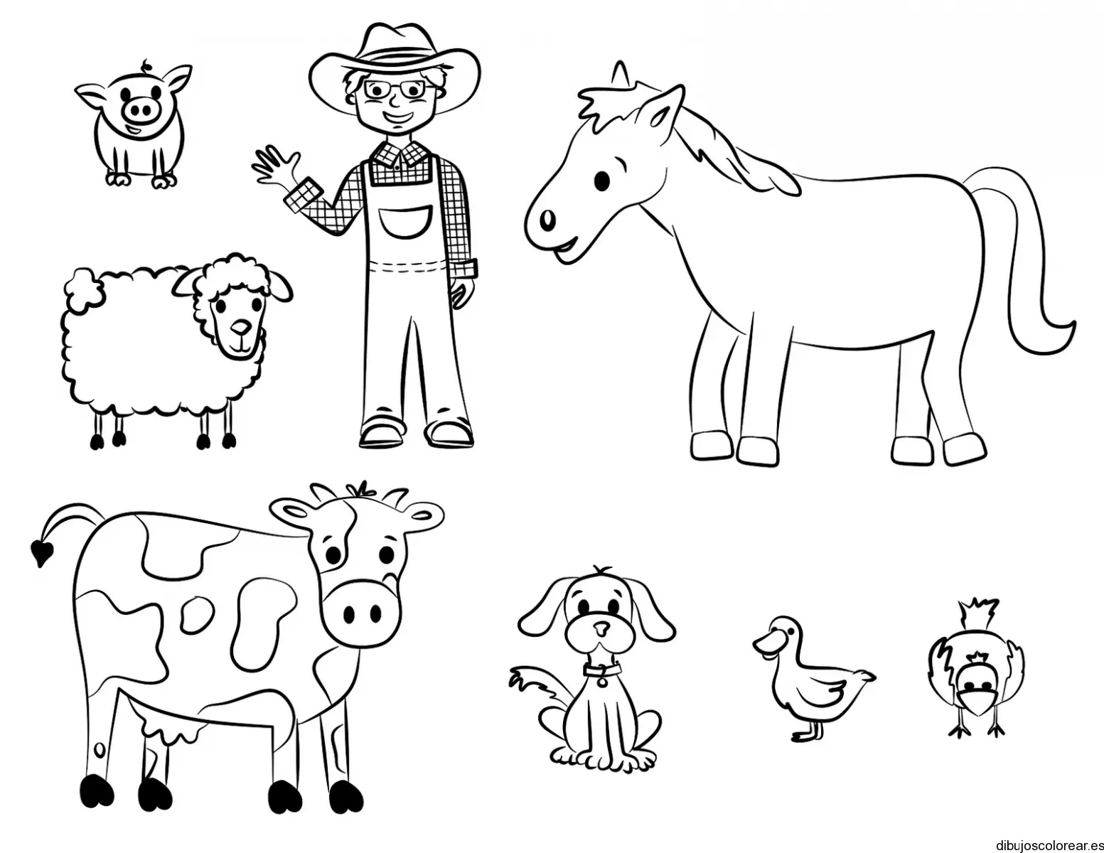 Dibujo de granjero y animales