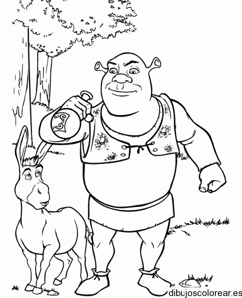 Dibujo de Shrek y el Burro de paseo por el bosque