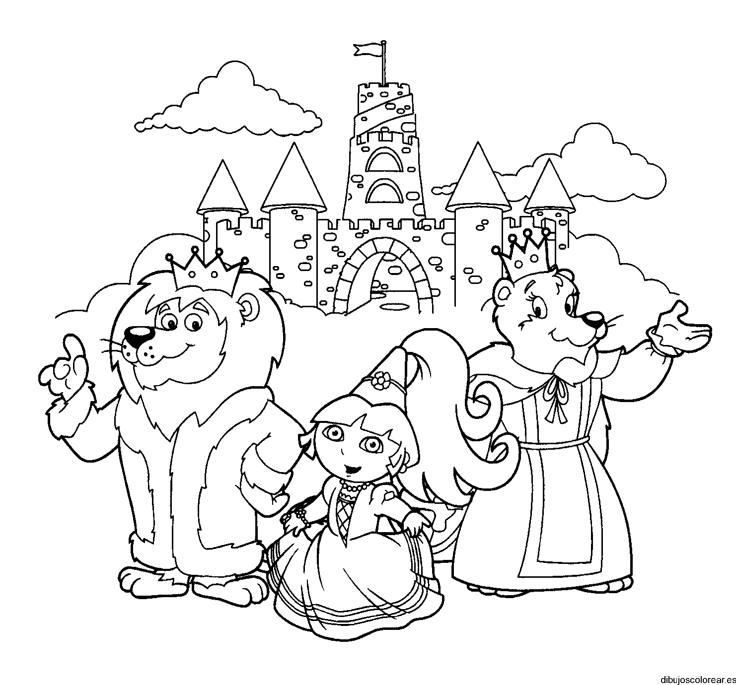 Dibujo de Dora la exploradora vestida de reina