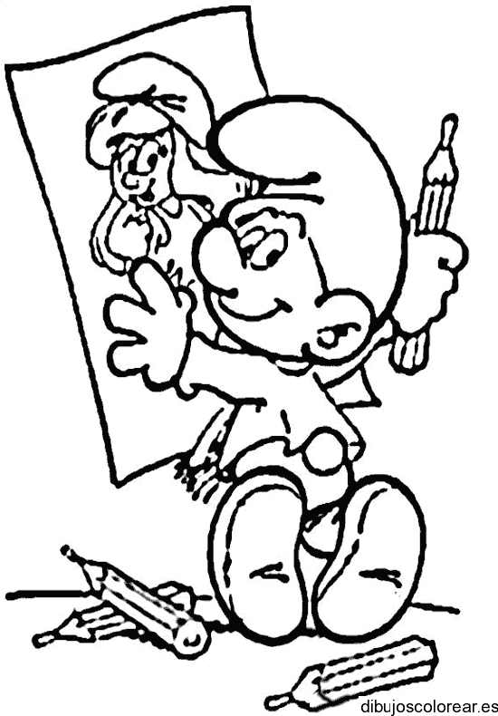 Dibujo de Pitufo pintando a Pitufina