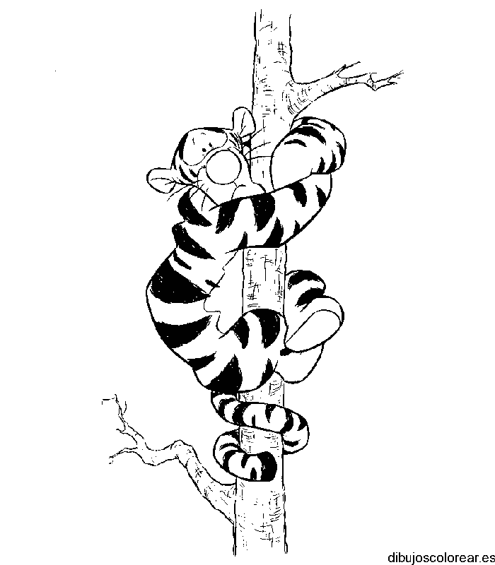 Dibujo de Tigger colgando de un árbol