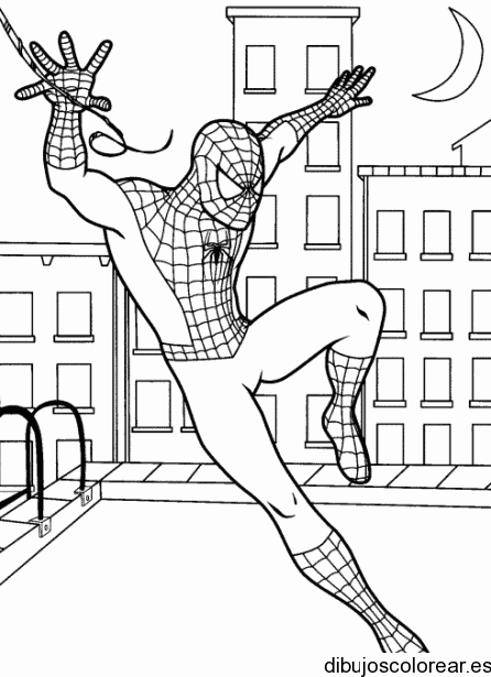 Dibujo de Spiderman en los tejados