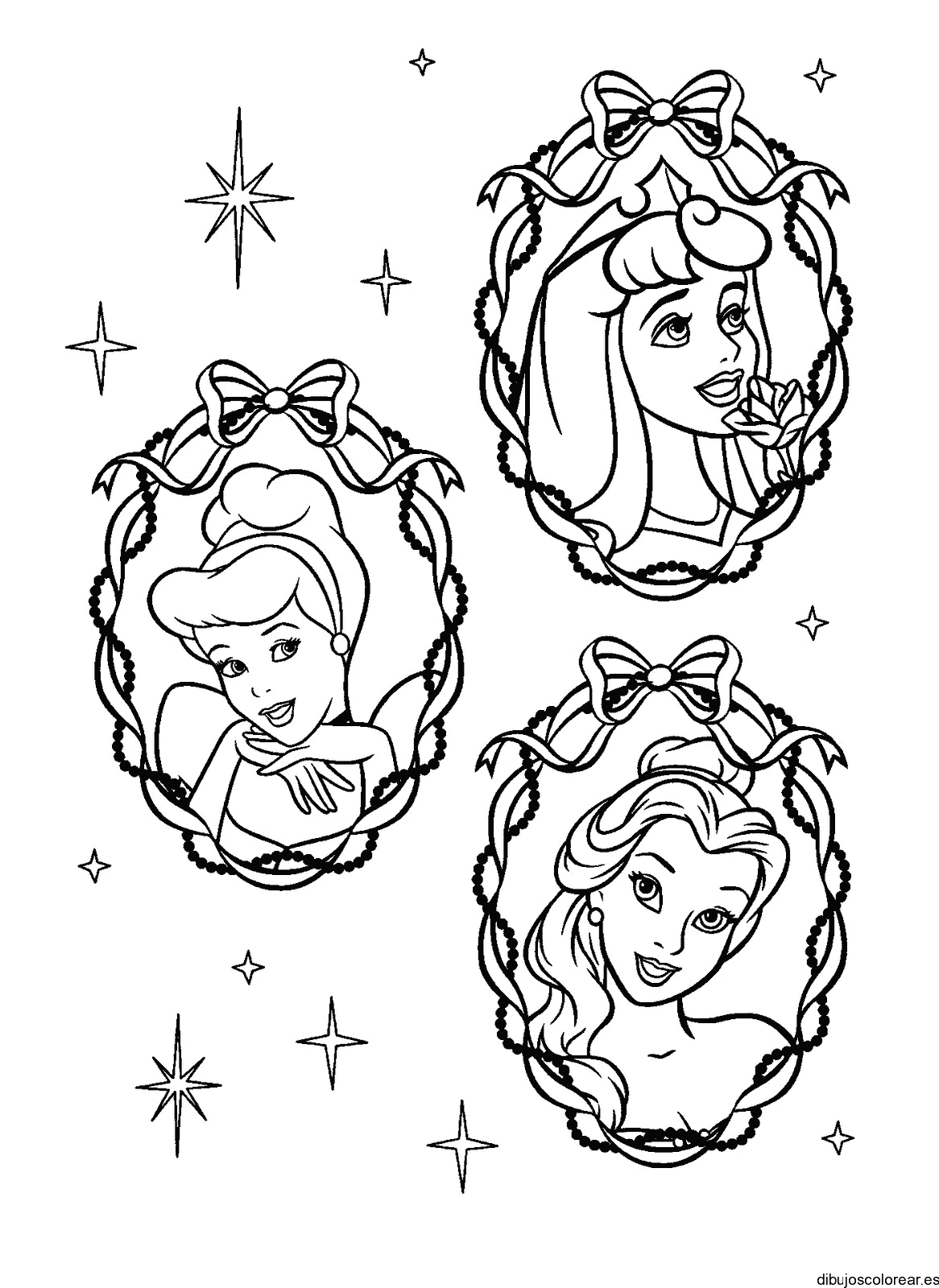 Dibujo de las princesas en marcos