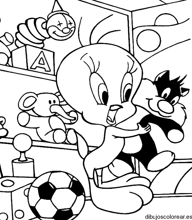 Dibujo de Piolín con sus juguetes