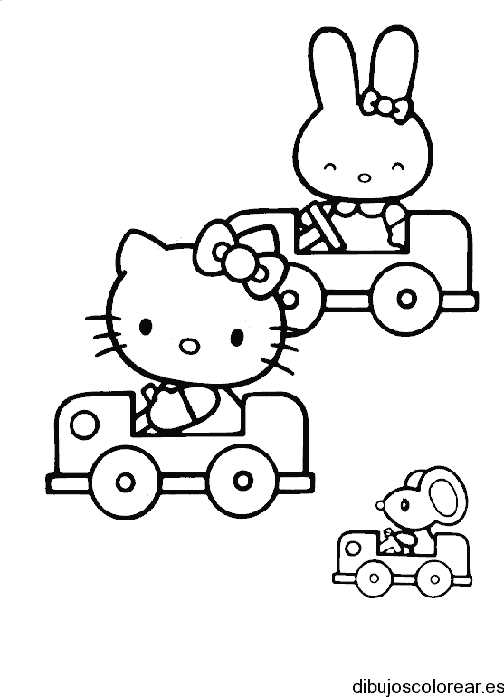 Dibujo de Hello Kitty jugando en cochecito