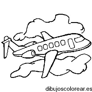 Dibujo de un avión entre las nubes