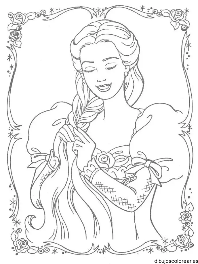 Dibujo de una princesa trenzando el cabello