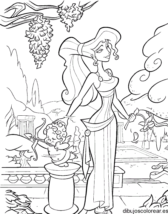 Dibujo de los personajes de Hercúles Meg y un ángel