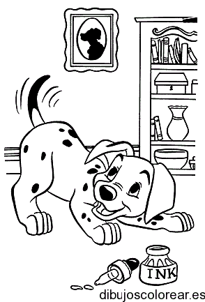 Dibujo de un dálmata jugando con tinta