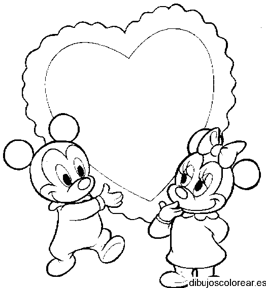 Dibujo de Mickey y Minnie en un corazón