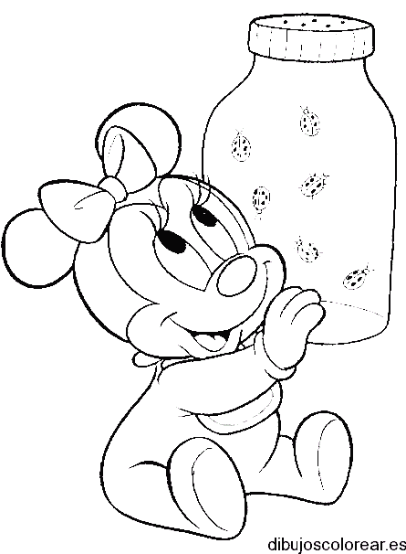 Dibujo de Minnie y una botella con insectos