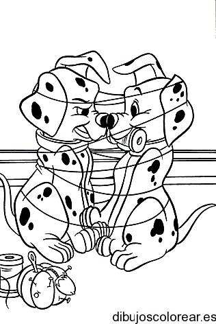 Dibujo de dos dálmatas enredados
