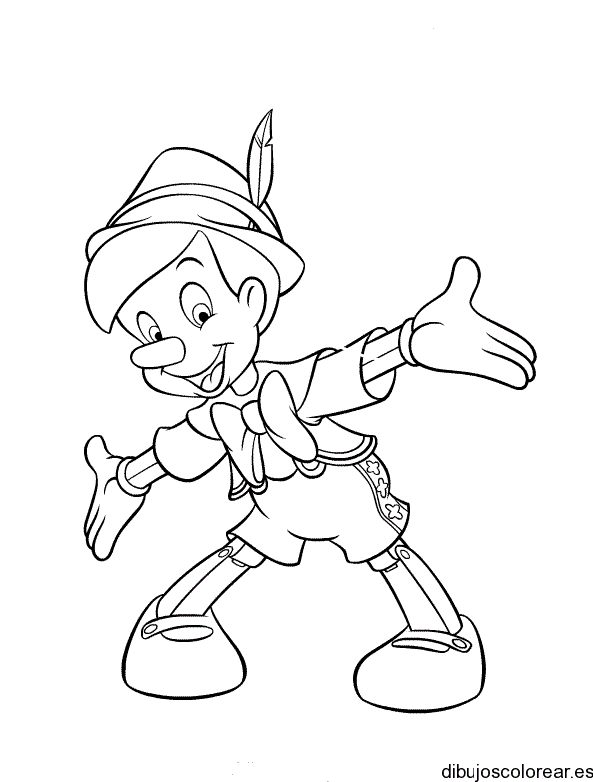 Dibujo de Pinocho saludando y sonriendo