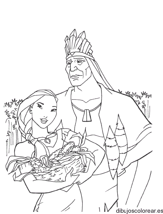 Dibujo de Pocahontas y un cesto de frutas