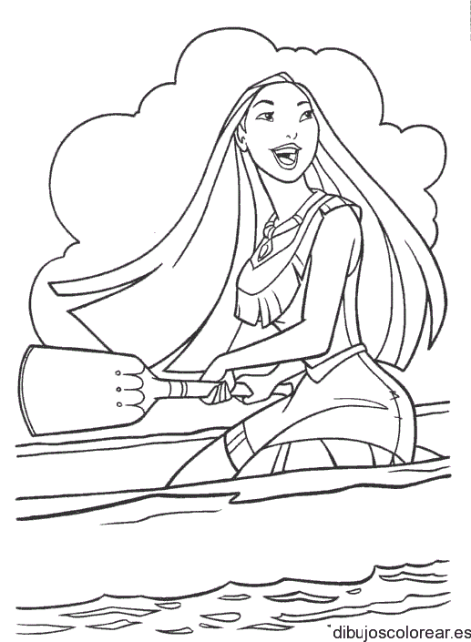 Dibujo de Pocahontas remando y sonriendo