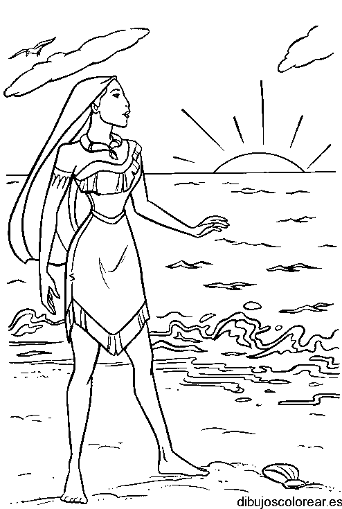 Dibujo de Pocahontas viendo el sol