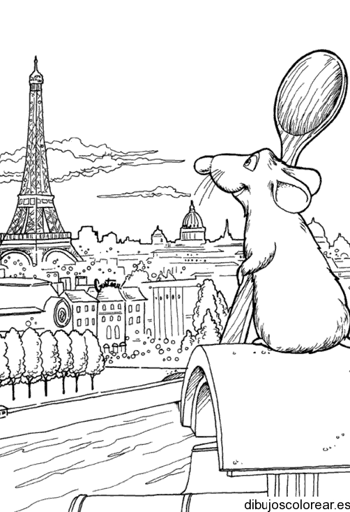 Dibujo de Ratatouille viendo París