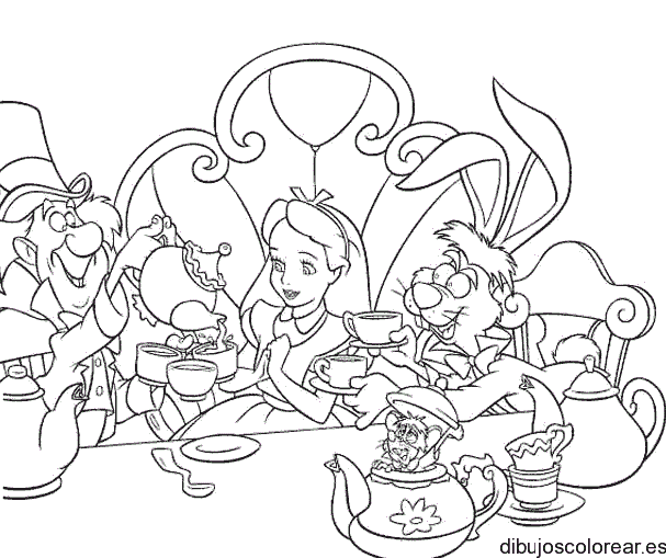 Dibujo de Alicia en la merienda