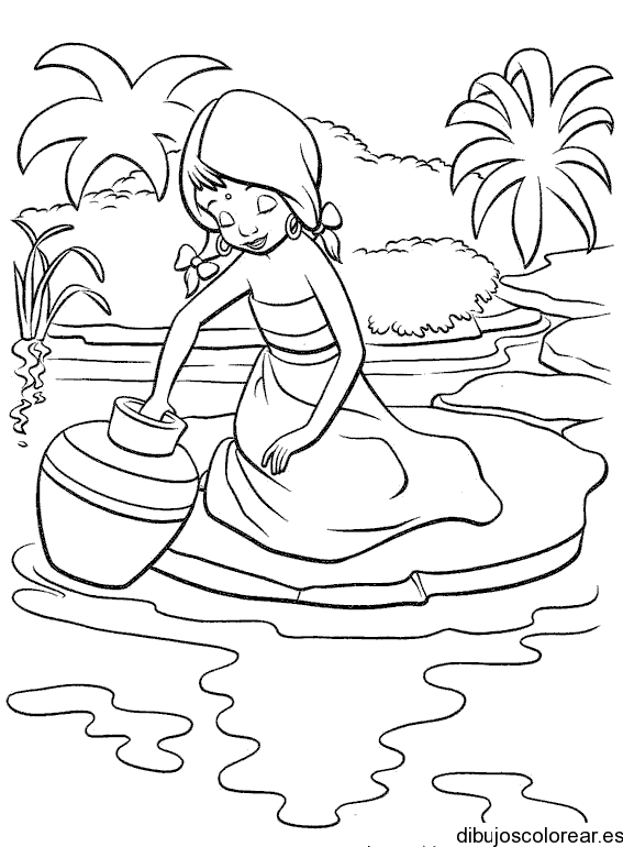 Dibujo de una  niña en el río