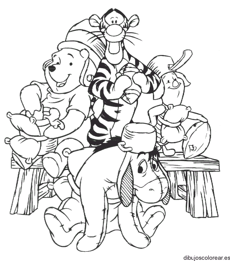 Dibujo de Winnie Poh y sus amigos jugando