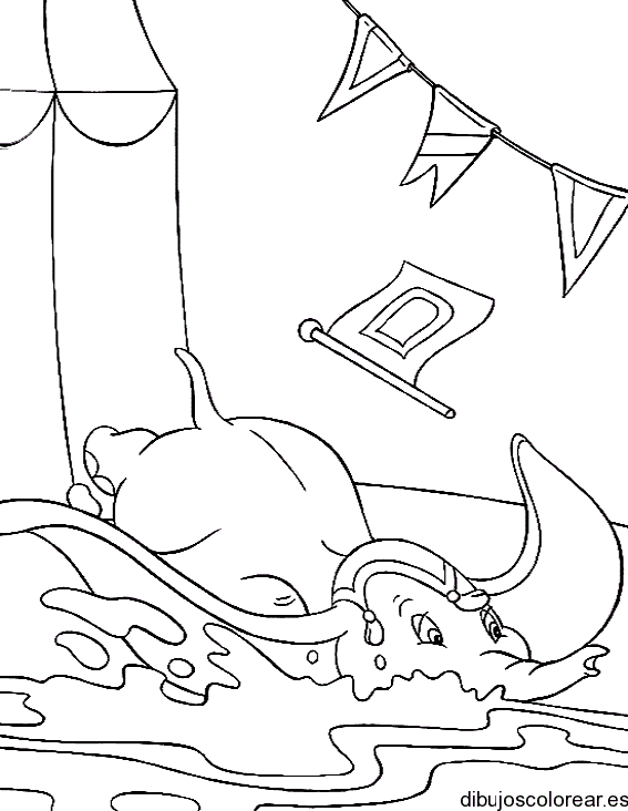 Dibujo de Dumbo en el agua