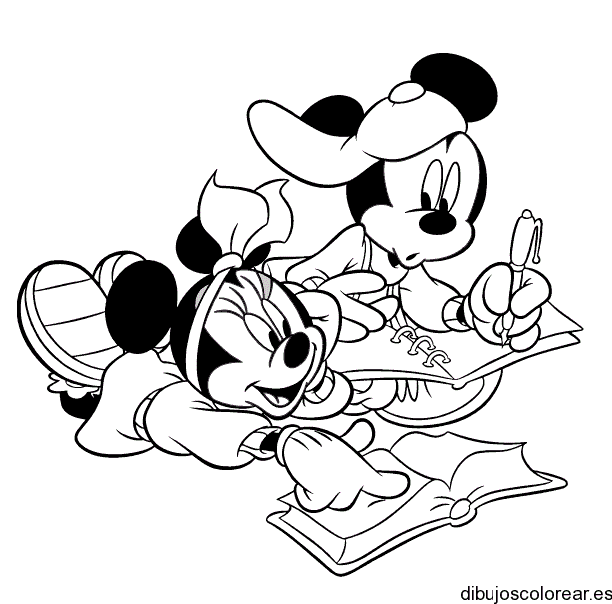 Dibujo de Mickey Mouse y Minnie pintando