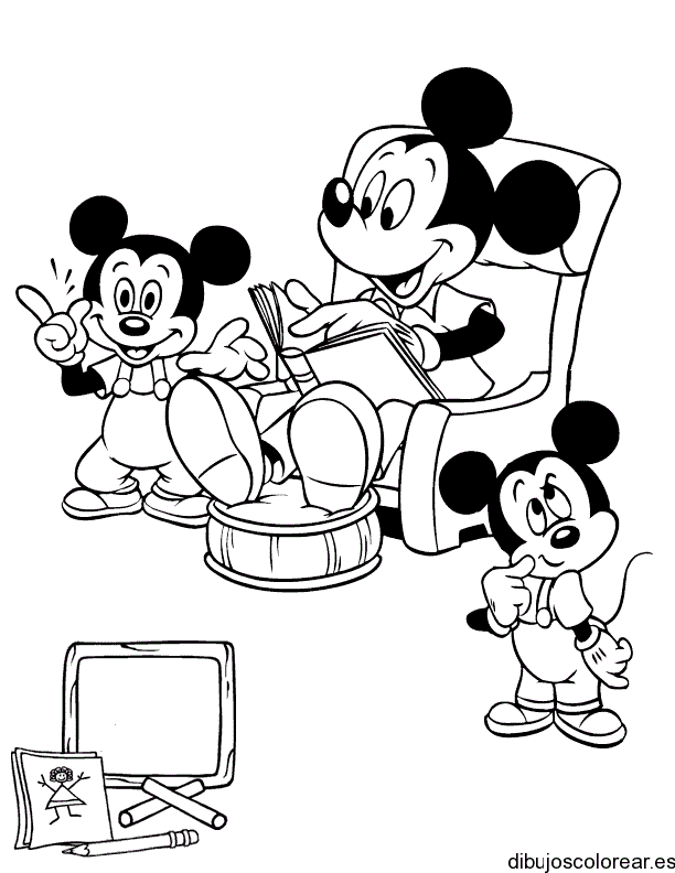 Dibujo de Mickey Mouse leyendo 