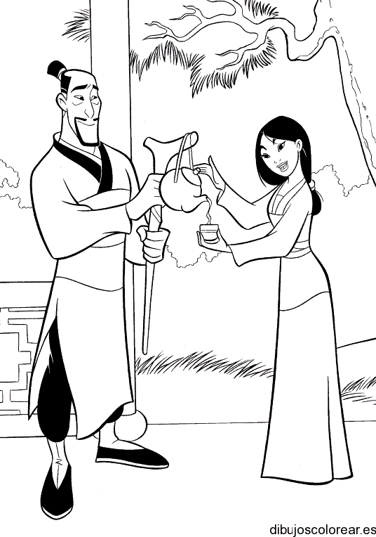 Dibujo de padre e hija en Mulan 