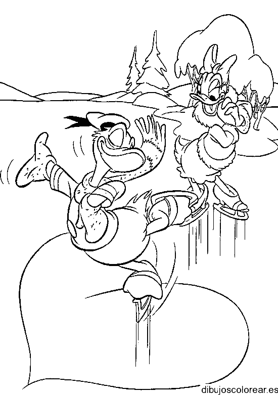 Dibujo de Donald y Daisy patinando